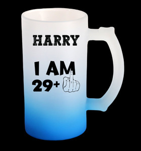30th Birthday Personalised Name Blue Glass Beer Stein