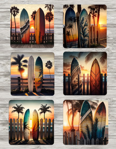 Surfboard Beach Coasters Set of 6 Neoprene 