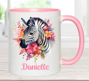 Personalised Zebra Pink Floral Coffee Mug
