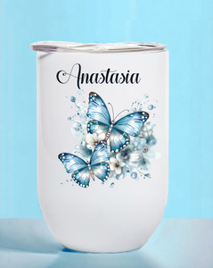 Blue Butterfly Personalised Wine Tumbler/Coffee Cup