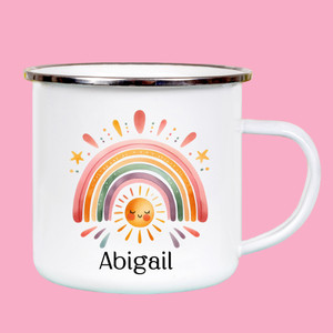 Personalised Enamel Cup Rainbow Design 