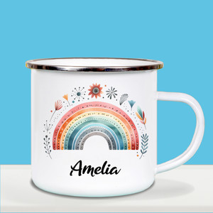 Personalised Girls Enamel Cup Rainbow Design 