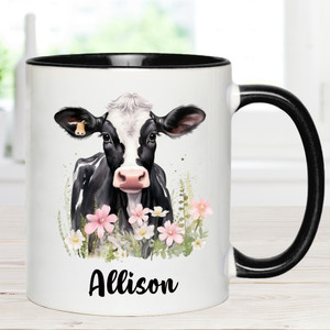 Black & White Cow Personalised Name Mug