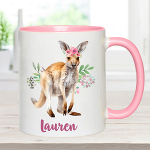 Kangaroo Personalised Floral Pink Mug
