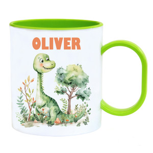 Cute Dinosaur Personalised Green Plastic Cup