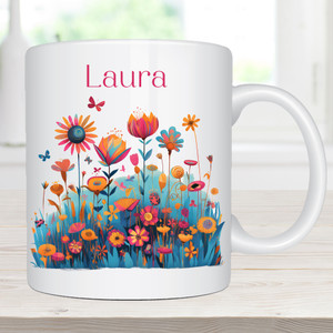 Quirky Flower Personalised White Coffee Mug