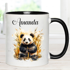 Panda Bear Personalised Name Black Mug 