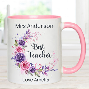 Best Teacher Pink Floral Personalised Mug
