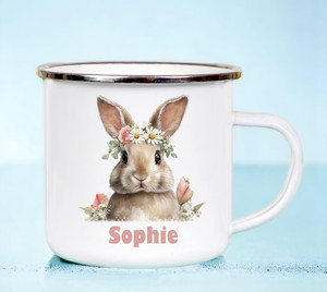 Bunny Rabbit Easter Personalised White Enamel Cup