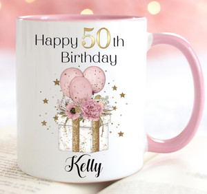 50th Birthday Gift Personalised Pink Mug