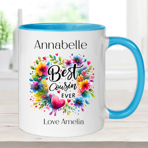 Best Cousin Ever Floral Personalised Name Ceramic Mug