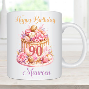 90th Birthday Cake Personalised Ceramic Mug