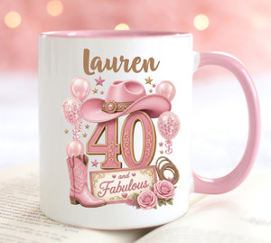 40th Birthday Gift Personalised Cowgirl Boots Pink Mug