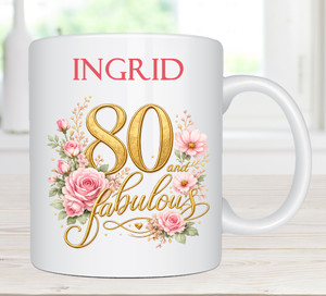 80th Birthday Personalised Floral White Mug