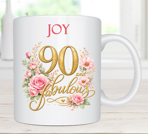 90th Birthday Personalised Floral White Mug