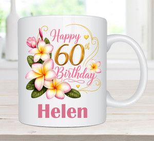 Personalised 60th Birthday Frangipani 11oz Ceramic Mug