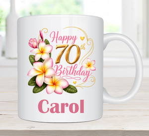 70th Birthday Personalised Frangipani Floral White Mug