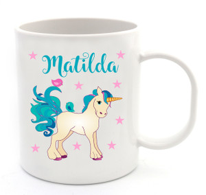  Personalised Name Blue Unicorn Plastic Cup