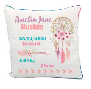 Baby Girl Birth Details Dreamcatcher Cushion