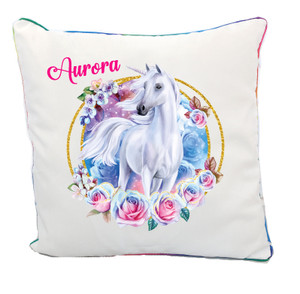 Personalised White Unicorn Cushion