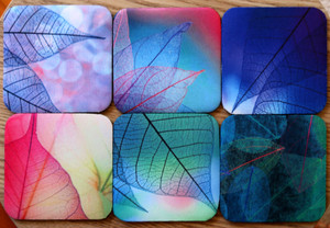 Set of 6 Neoprene Drink Coasters Leaves 
