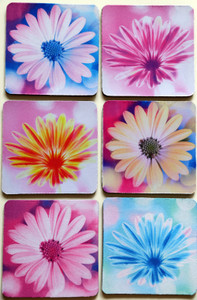 Set of 6 Neoprene Drink Coasters Flowers