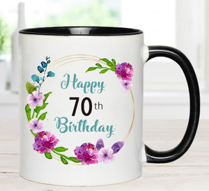 70th Birthday Black Floral Mug