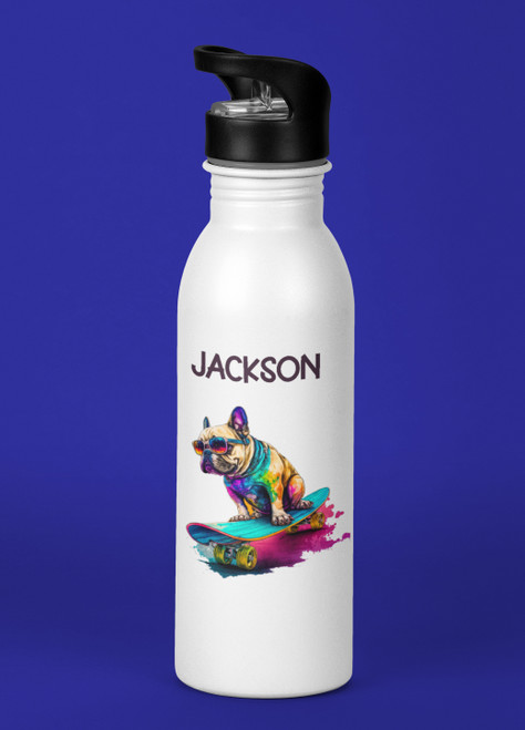 Bulldog on Skateboard Personalised 600ml Drink Bottle