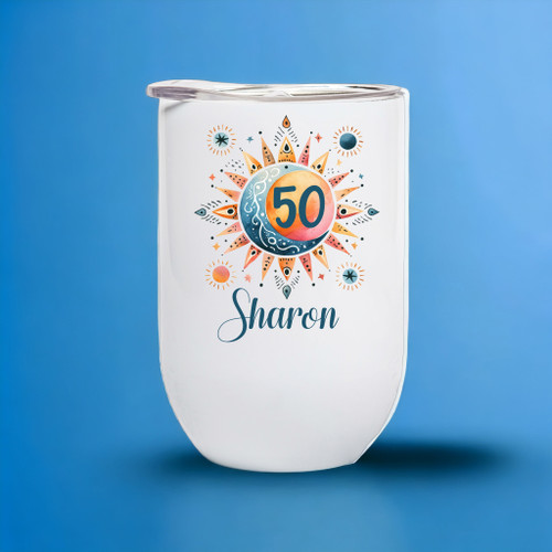 50th Birthday Personalised Name Wine Tumbler/Coffee Cup