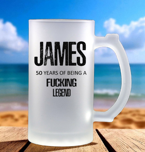 Personalised 50th Birthday Legend Glass Beer Stein