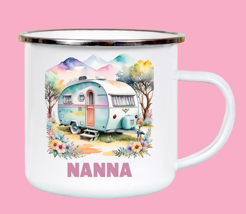 Personalised Caravan Camping White Enamel Cup Personalised Caravan Camping White Enamel Cup