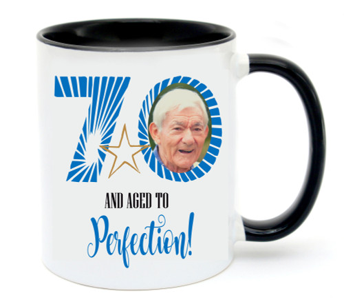 70th Birthday Personalised Photo Mug BLUE