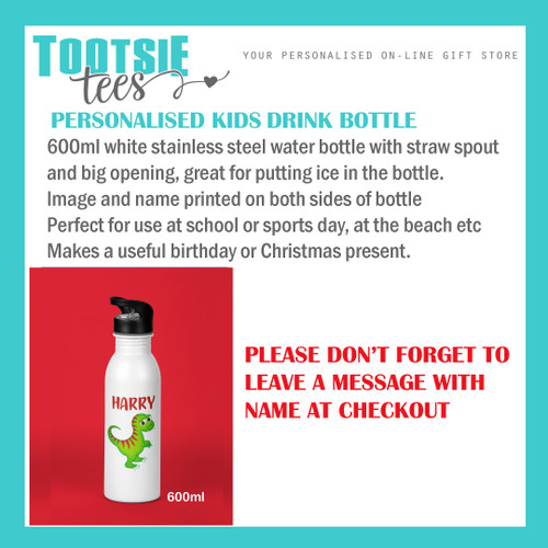 Personalised Dinosaur 600ml Drink Bottle