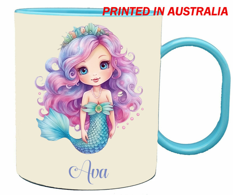 Cute Mermaid Personalised Blue Plastic Cup