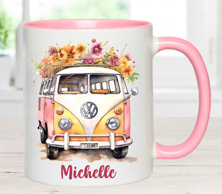 Vw Kombi Campervan Pink Floral Mug 