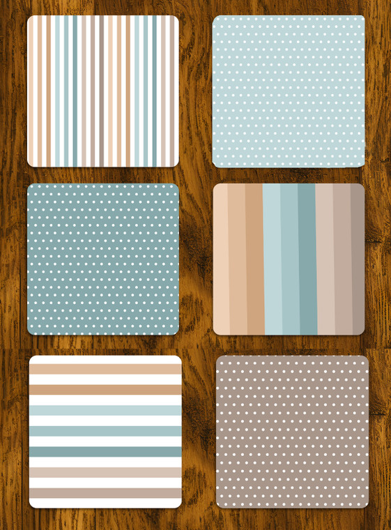 Pastel Dots & Stripes Coasters Set of 6 Neoprene Square 