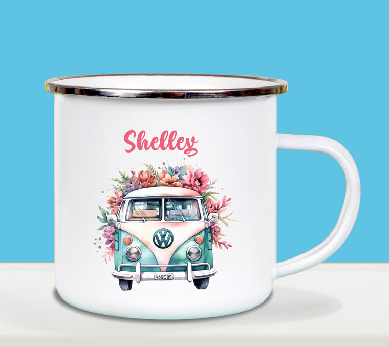 Vw Kombi Campervan White Enamel Cup