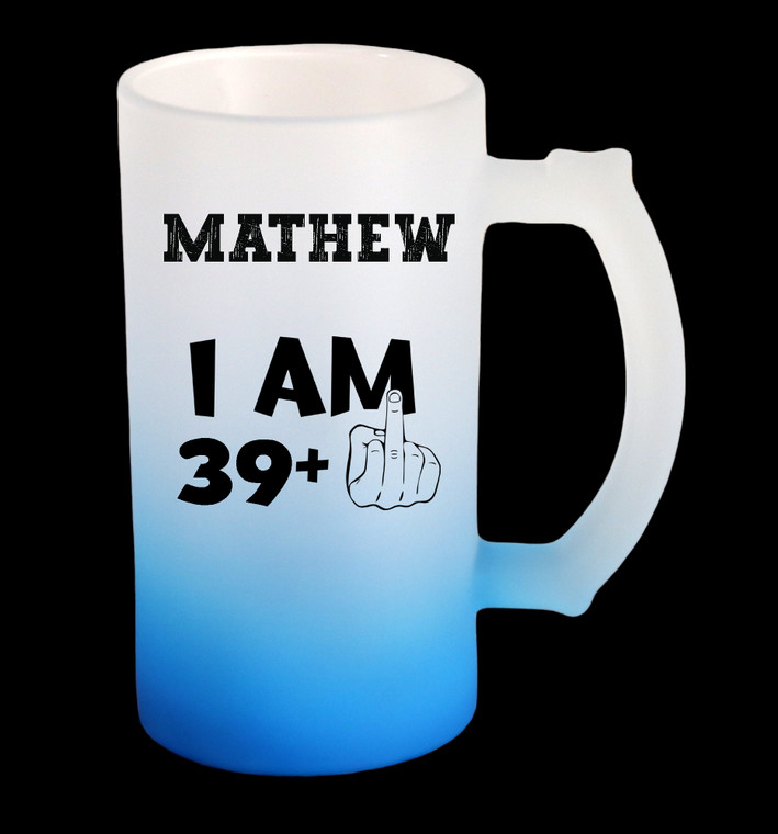 40th Birthday Personalised Name Blue Glass Beer Stein