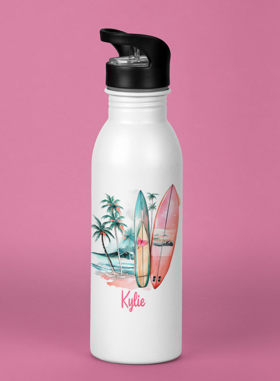 Surfboard Beach Design Water Bottle