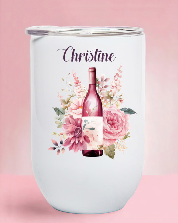 Floral Personalised Wine Bottle Tumbler/Coffee Cup