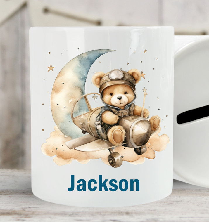 Personalised Money Bank Cute Teddy Bear Design 