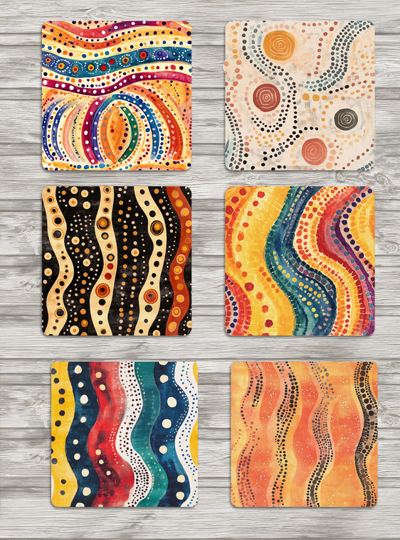  Aboriginal Art Earth Design Coasters Set of 6 Neoprene 