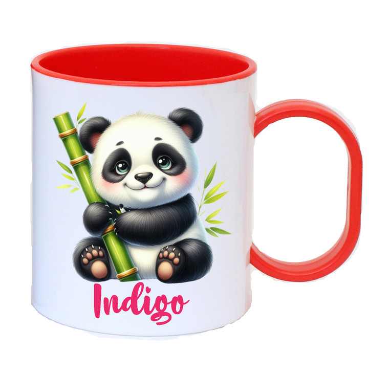 Cute Panda Bear Personalised Red Plastic Cup