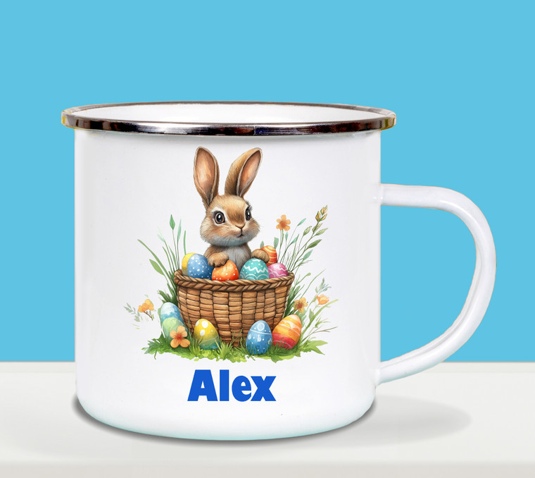 Rabbit Easter Egg Personalised White Enamel Cup