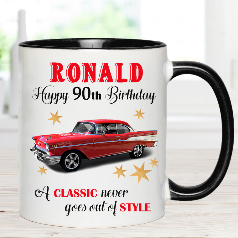 90th Birthday Classic Car Personalised Mug