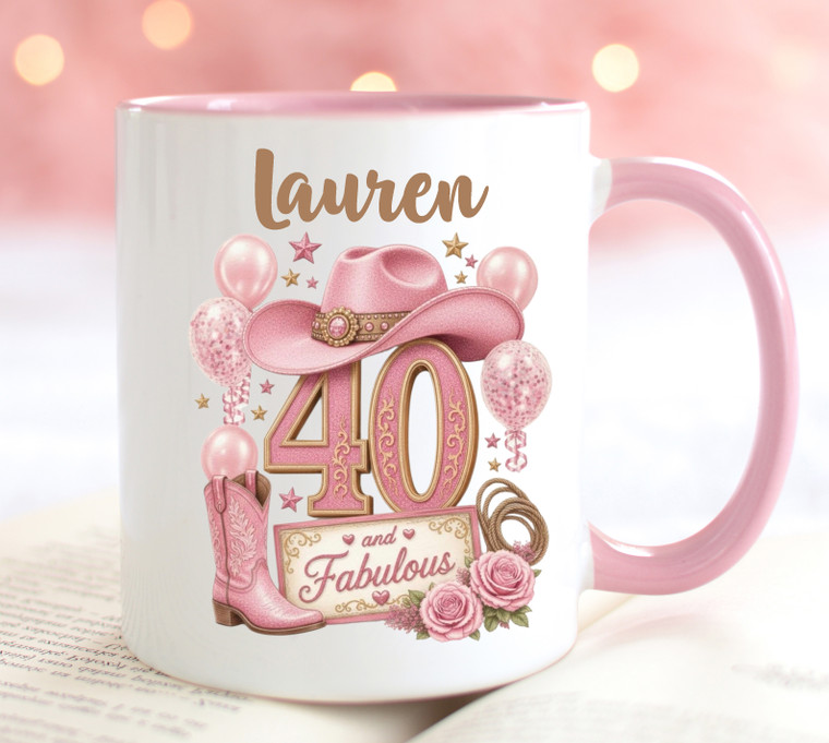 40th Birthday Gift Personalised Cowgirl Boots Pink Mug