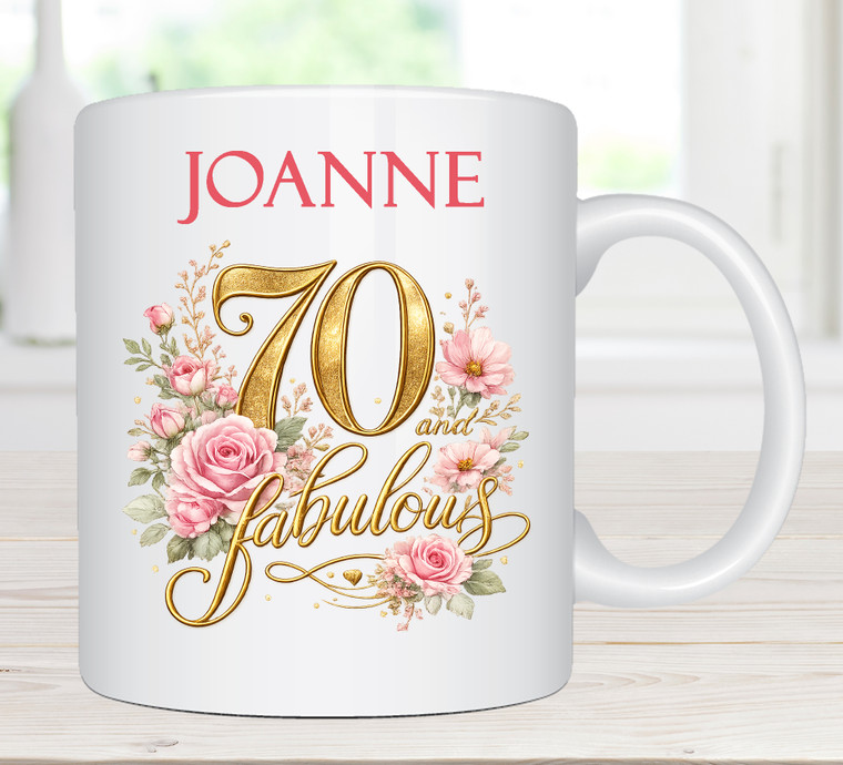  70th Birthday Personalised Floral White Mug