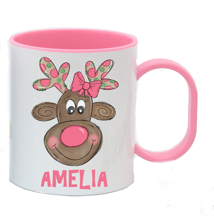 Personalised Reindeer Christmas Pink Plastic Cup