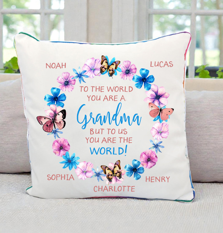 Nanna Butterfly Personalised Grandkids Names Cushion