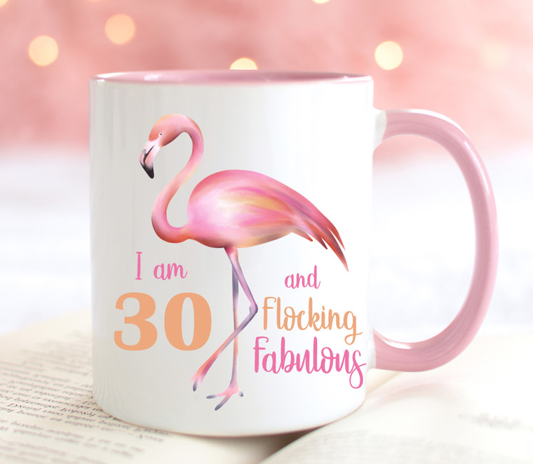 Personalised Flamingo Happy 30th Birthday Mug